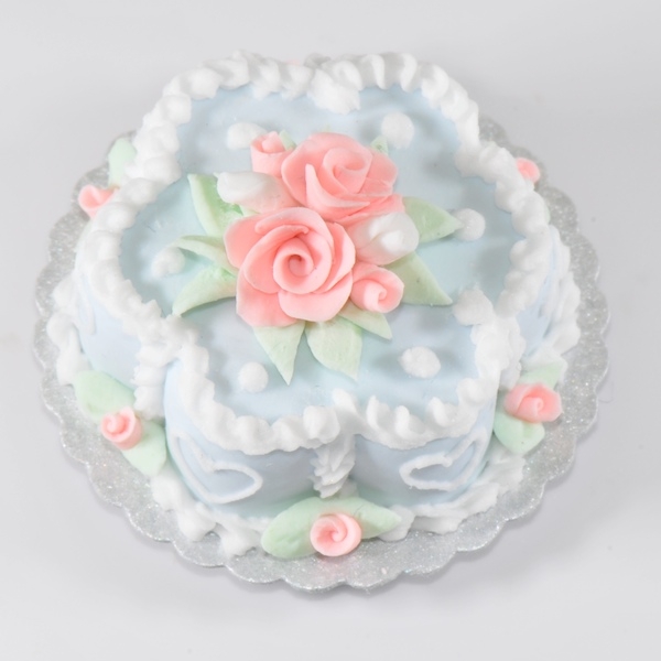 Blue Flower Cake W White Hearts And Pink Roses Stewart Dollhouse Blue Flower Cake W White Hearts And Pink Roses Stewart Dollhouse