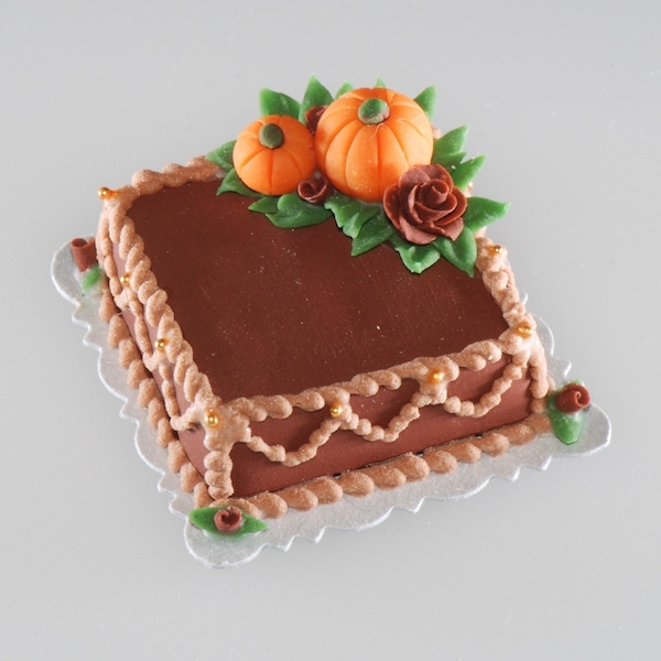 Miniature Chocolate Halloween Cake w/Tiny Pumpkins for DOLLHOUSE 1:12 